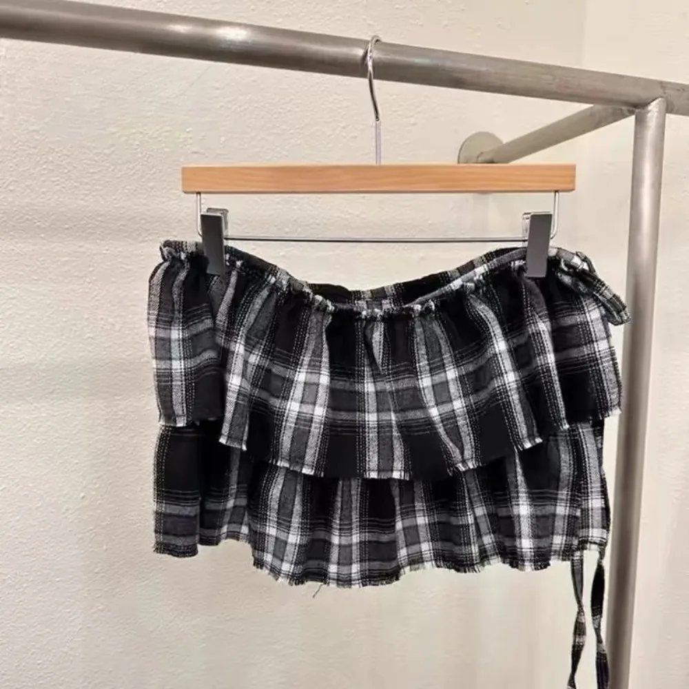 Trajes de capa de Hip-hop, falda a cuadros, extensor de camisa, dulce encaje hasta la cadera, bufanda estilo coreano Y2K, cinturilla con borde con volantes