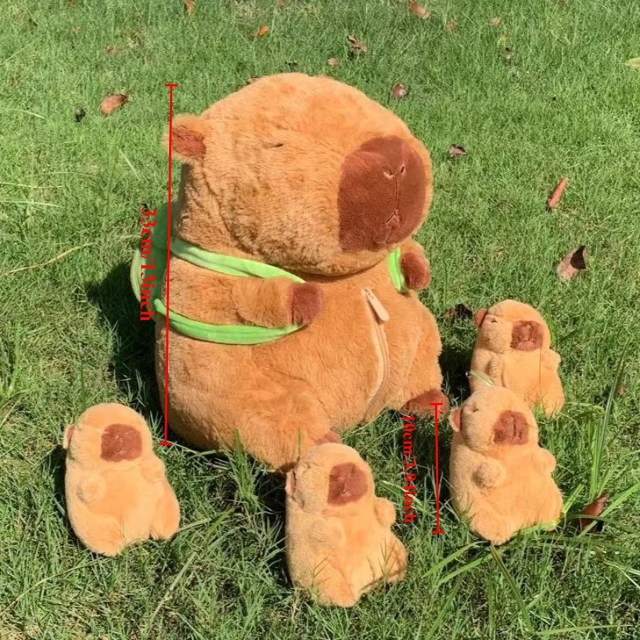Capybara Plush ชุดของเล่นแม่ 4 เด็ก Capibara Plushie ตุ๊กตาตุ๊กตาสัตว์หมอนเต่ากระเป๋าเป้สะพายหลังของเล่นเด็กคริสต์มาสของขวัญ