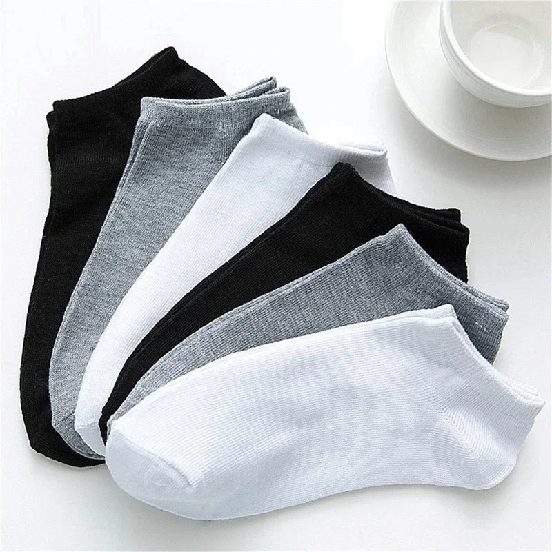 Calcetines tobilleros para hombre, calcetines deportivos de algodón transpirables de Color sólido, negro, blanco y gris, calcetines cortos Unisex de alta calidad para primavera y verano