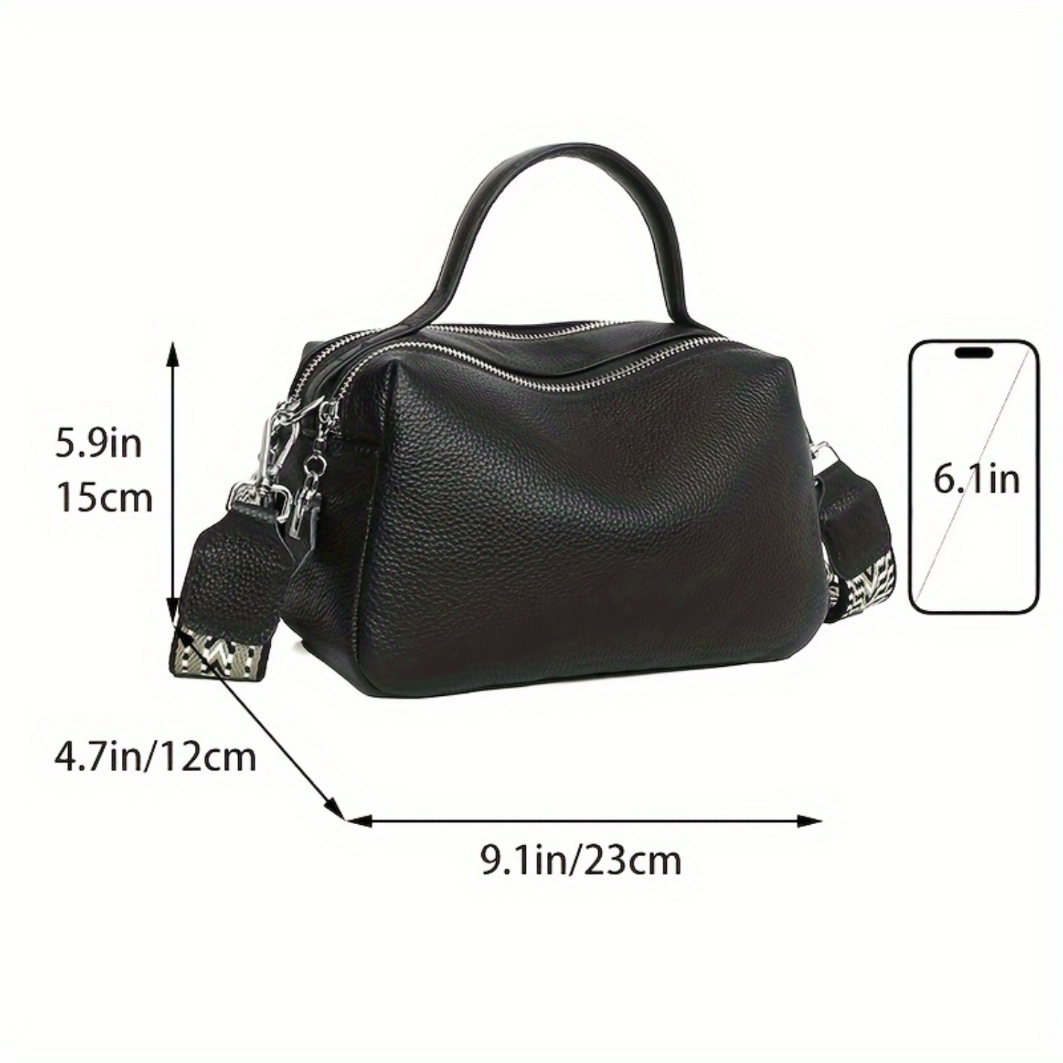 Luxury Genuine Leather Crossbody Bag for Women, Boston Handbag with Multi Zipper - Adjustable Shoulder Straps - Commute, Gather,
