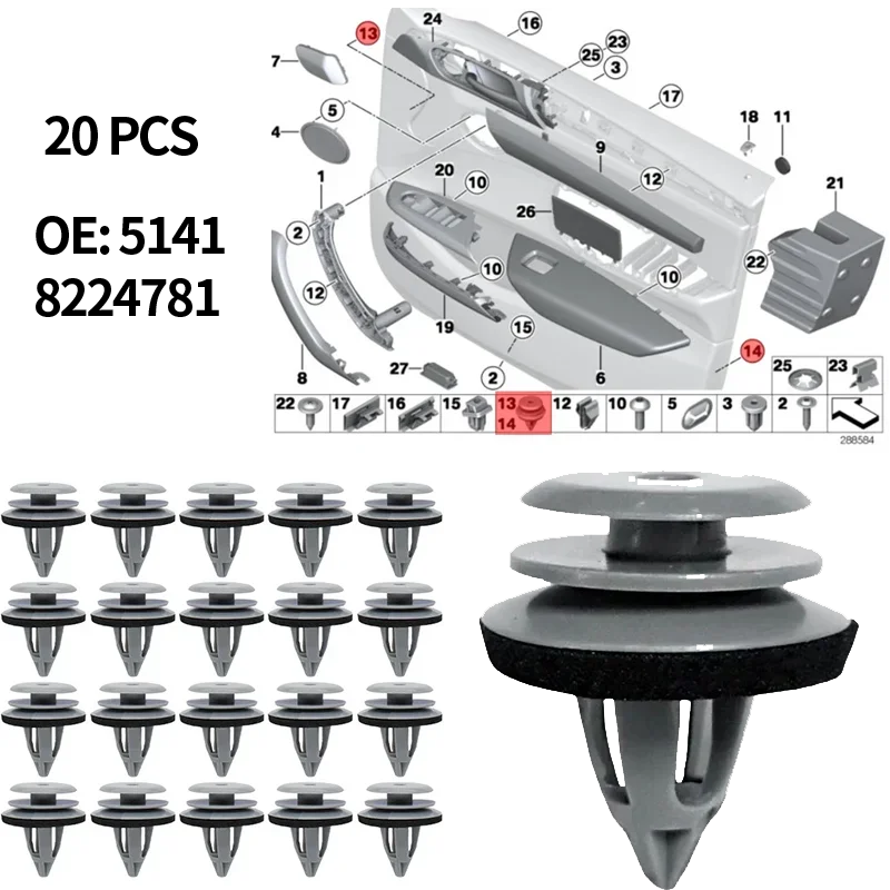 20 piezas Clip de fijación de cubierta embellecedora de tarjeta de Panel de puerta de coche para BMW E88 F45 E36 E46 E90 E91 F32 F33 F82 E60 E61 X1 E84 X3 E83 51418224781