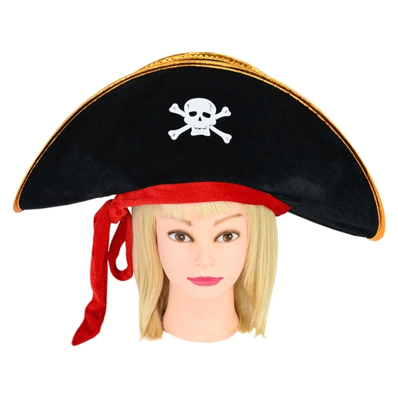 อุปกรณ์เสริมปาร์ตี้หมวก Tricorn สีดำอ่อน ธีมการแต่งตัวสีดำหรูหราปาร์ตี้โจรสลัด