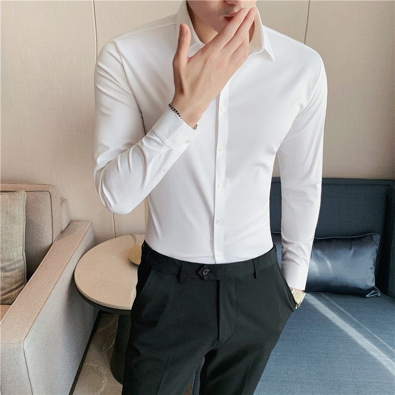 Camisas sin costuras de alta elasticidad de talla grande 4XL-M, camisas de manga larga para hombre, camisa informal ajustada de lujo de alta calidad, camisas de vestir formales sociales