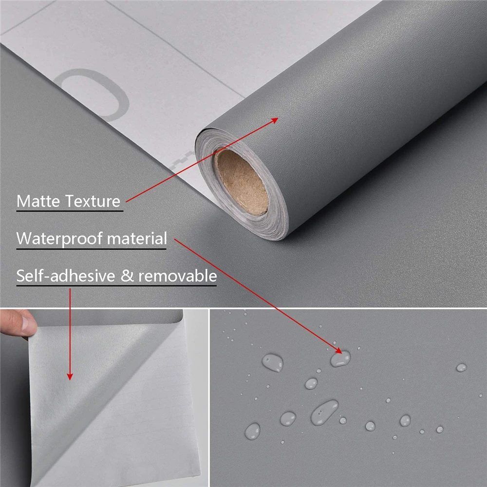 Waterpoof Matte Hình Nền Màu Trắng Xám Đen Vinyl Tự Dính Nhãn Dính Cho Tường Đồ Nội Thất Phòng Khách Liên Hệ Với Giấy Trang Trí Nội Thất