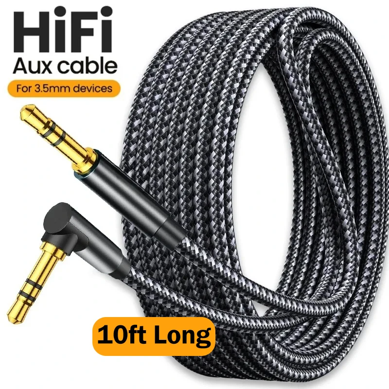 Cable de Audio con conector de 3,5mm, codo de 90 grados, Cable auxiliar de altavoz macho a macho para Samsung Xiaomi MP3/4, Cable adaptador de vídeo para auriculares de coche
