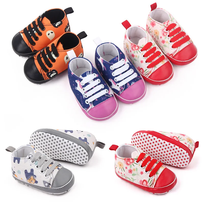 Mới Cho Bé Giày Sneaker Hoạt Hình In Trẻ Sơ Sinh Buộc Dây Đầu Tiên Xe Tập Đi Giày Sơ Sinh Áo Cotton Mềm Mại Đế Sản Phẩm Dành Cho Bé Từ 0-1 Tuổi