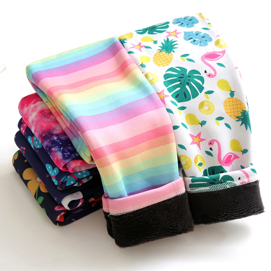 Warme lange Plüschhose für Mädchen für Herbst, Frühling, Cartoon-Schmetterling, gestreift, weich, gemütlich, Leggings, mit Fleece gefütterte Hose, Freizeitkleidung für Kinder