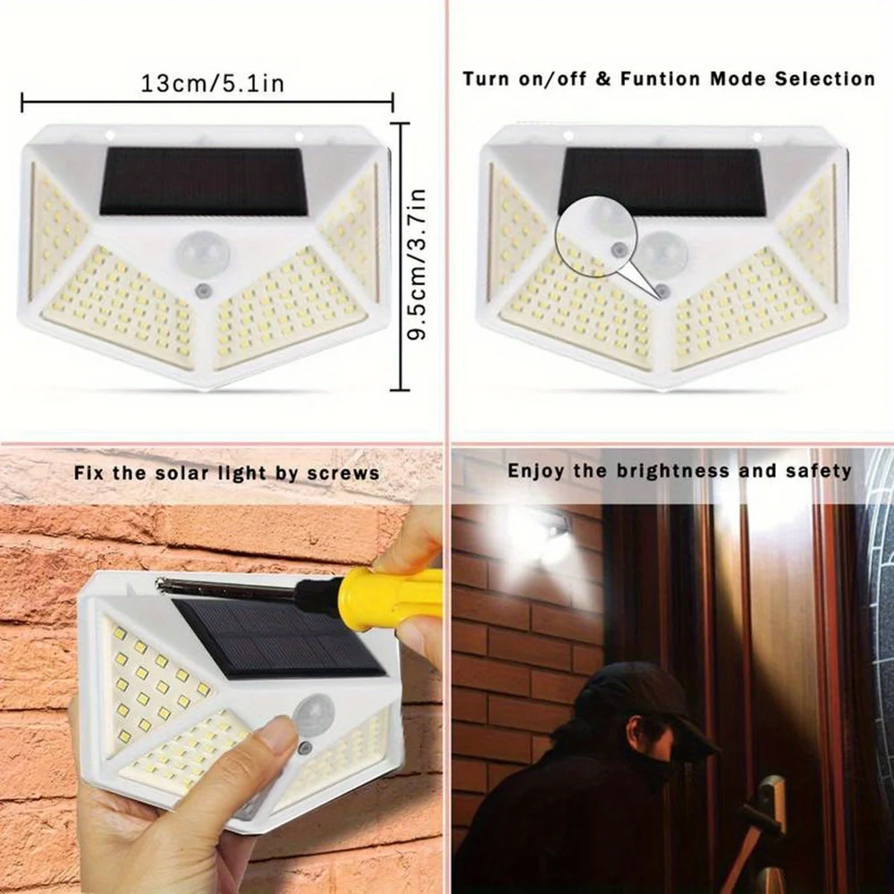 1PC Luce solare per esterni 100 Lampada da parete a LED Lampada con sensore di movimento PIR Luci per scale impermeabili per la decorazione stradale del giardino del cortile