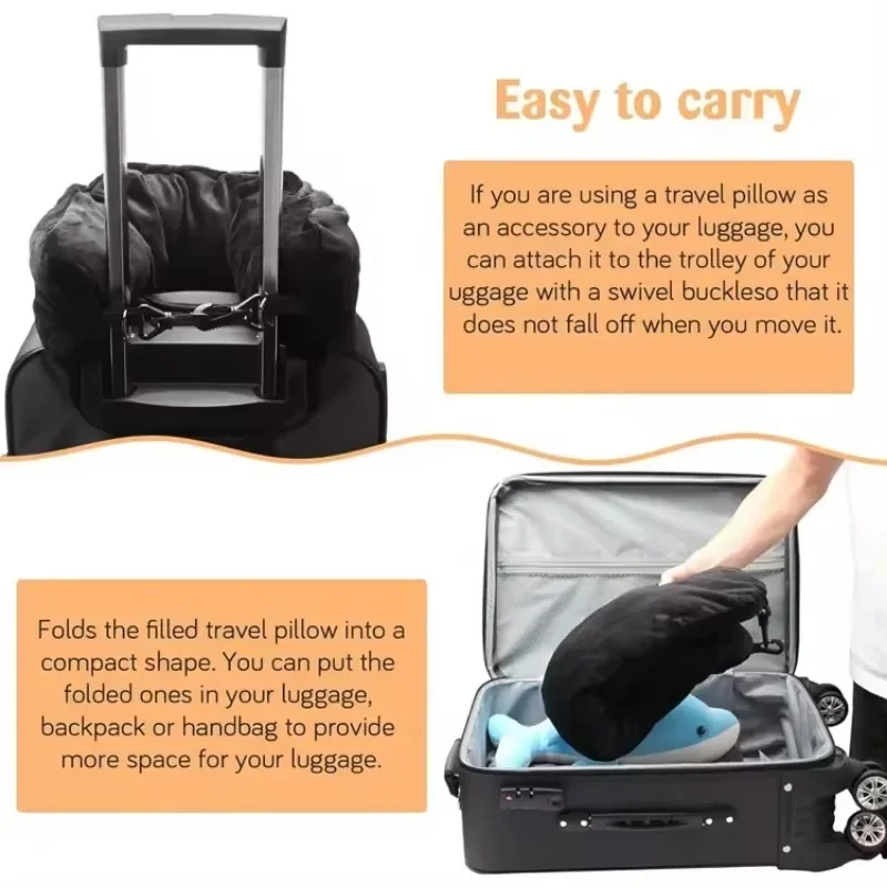 Portable Fillable Neck Pillow Space-saving Fillable Clothes Neck Pillow Adjustable Comfortable Flannel for Car Train Airplane
