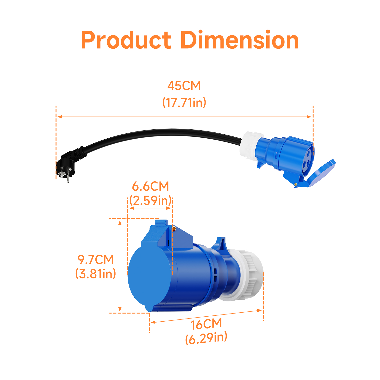 AFEEV EV Charger CEE Vrouwelijke Stekker 3 Pins Bule CEE naar Schuko Adapter Stopcontact Verlengen Kabel Sluit met 7KW 32A 1 Fase Oplader