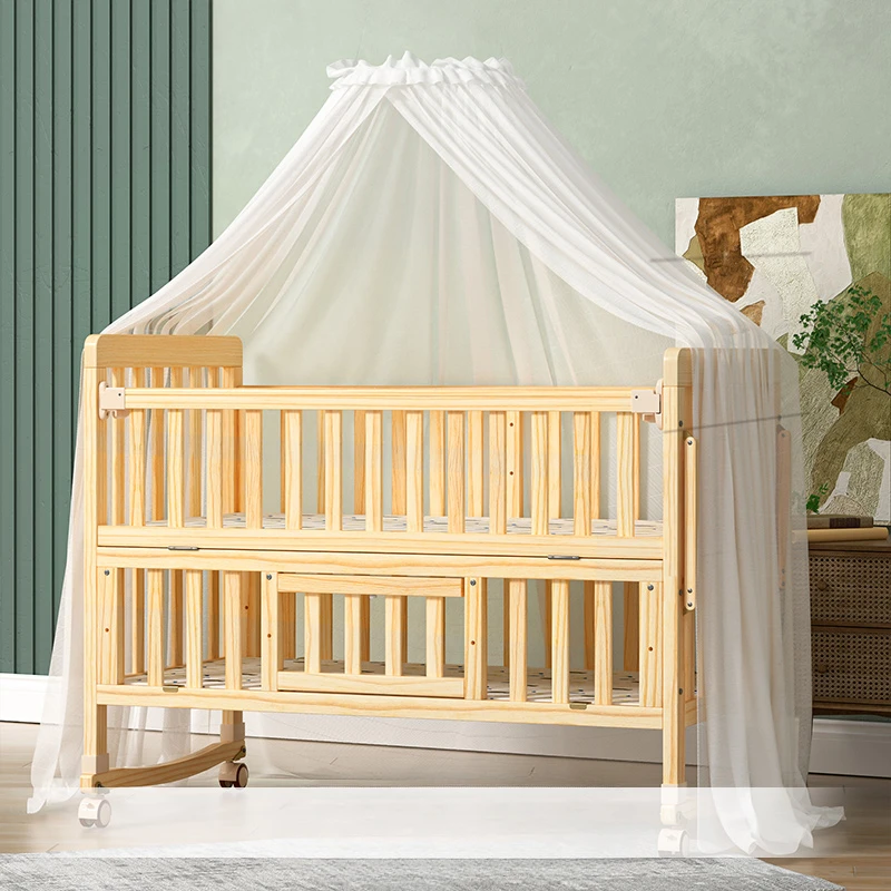 Cama multifuncional de madeira sólida para crianças recém-nascidas, cama dobrável e ecológica, berço com rodas, ninho de bebê