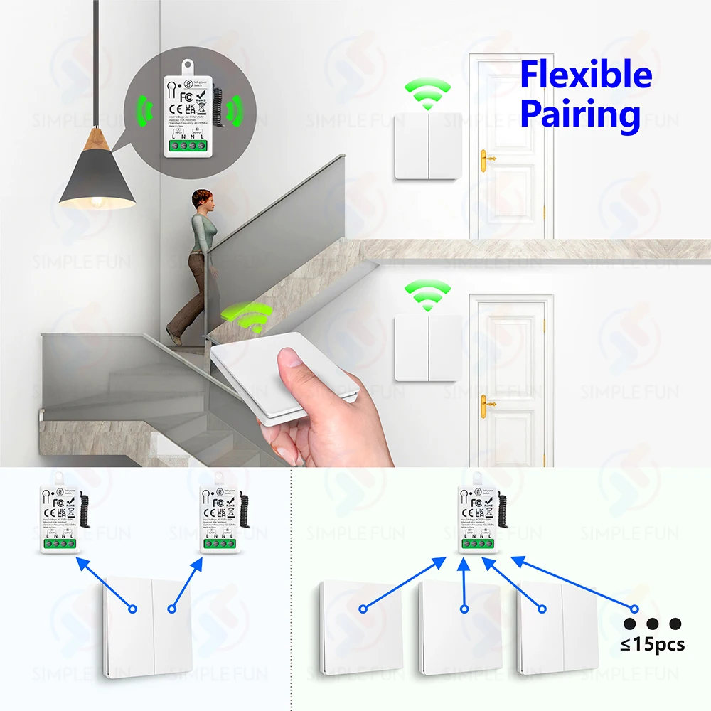 433mhz Wireless Light Switch 110V 220V 230V Self-generating Wireless Switch No Battery Required Self-Powered Waterproof Remote