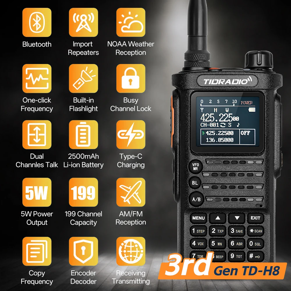 TIDRADIO 2 uds TD H8 Walkie Talkie de tercera generación de largo alcance profesional 10W conexión de Radio bidireccional aplicación de teléfono programación inalámbrica
