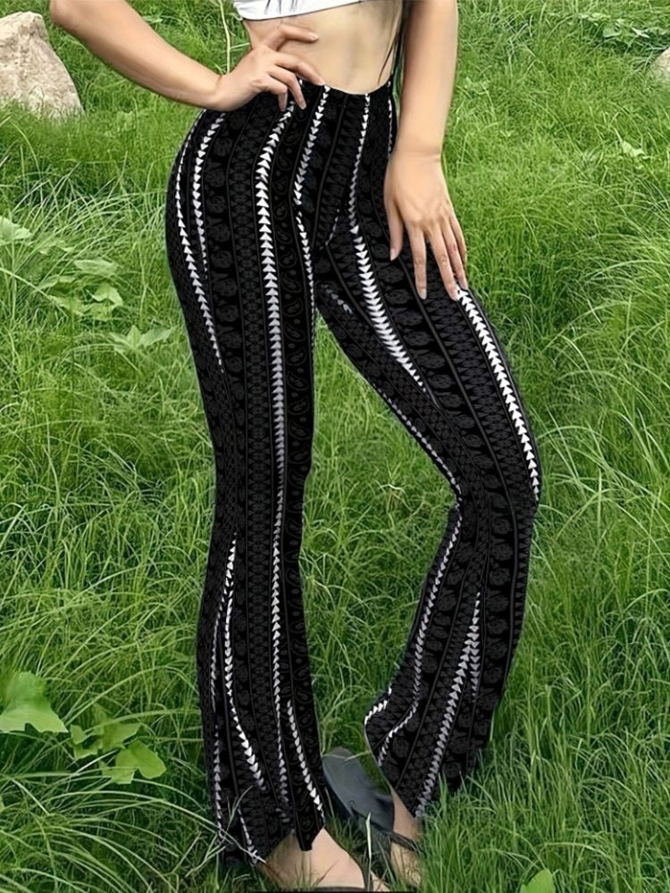 Women Pants Retro Print Flared Leggings Sexy Slim Fit Casual Pants Street Style 2025 Spring Summer Fashion Long Trousers