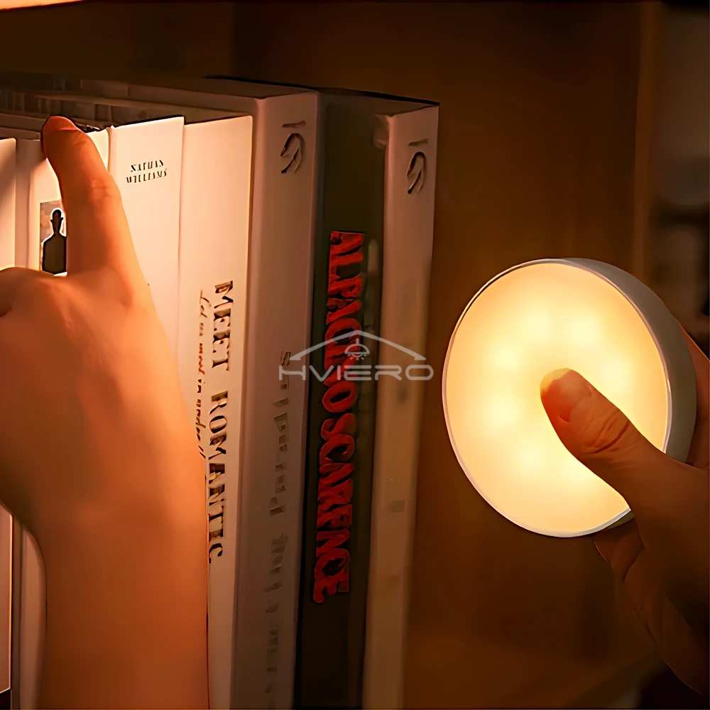 Wireless Night Light Motion Sensor Bedroom 8LED Detector Wall Decoration Round Lamp Room Staircase Closet Bedside Wardrobe Bulbs