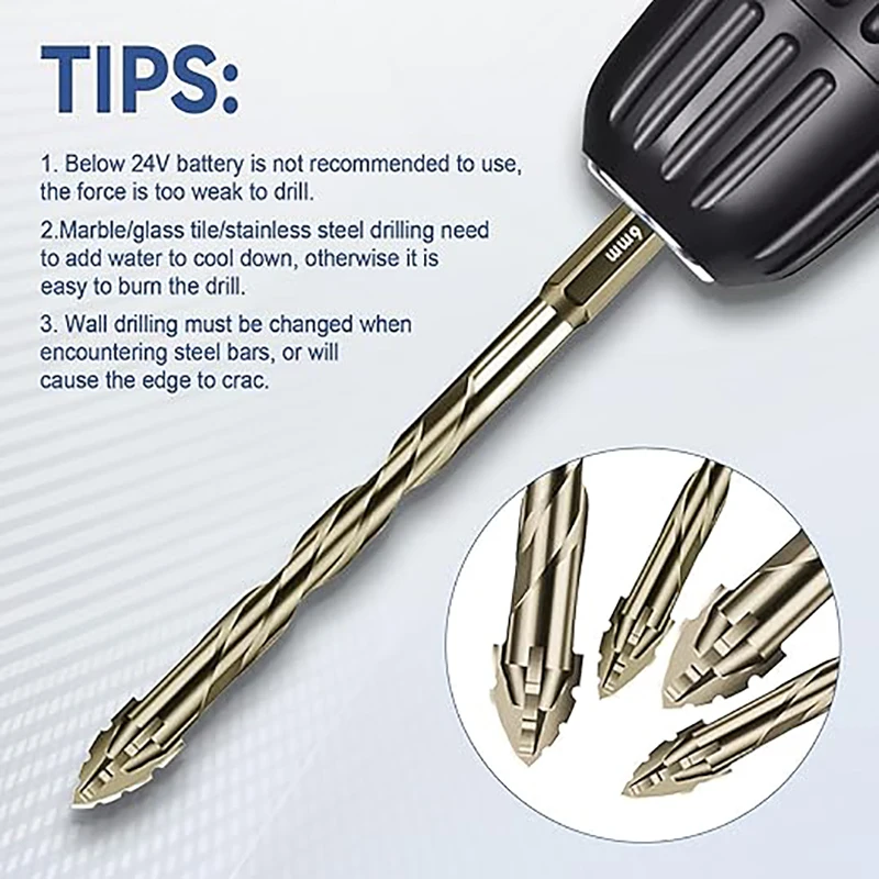 12PCS 3-12mm Four-Flute Sawtooth Eccentric Drill Bit Set For Concrete Tile Ceramic Wood Drilling Masonry Drill Bit Set Tools