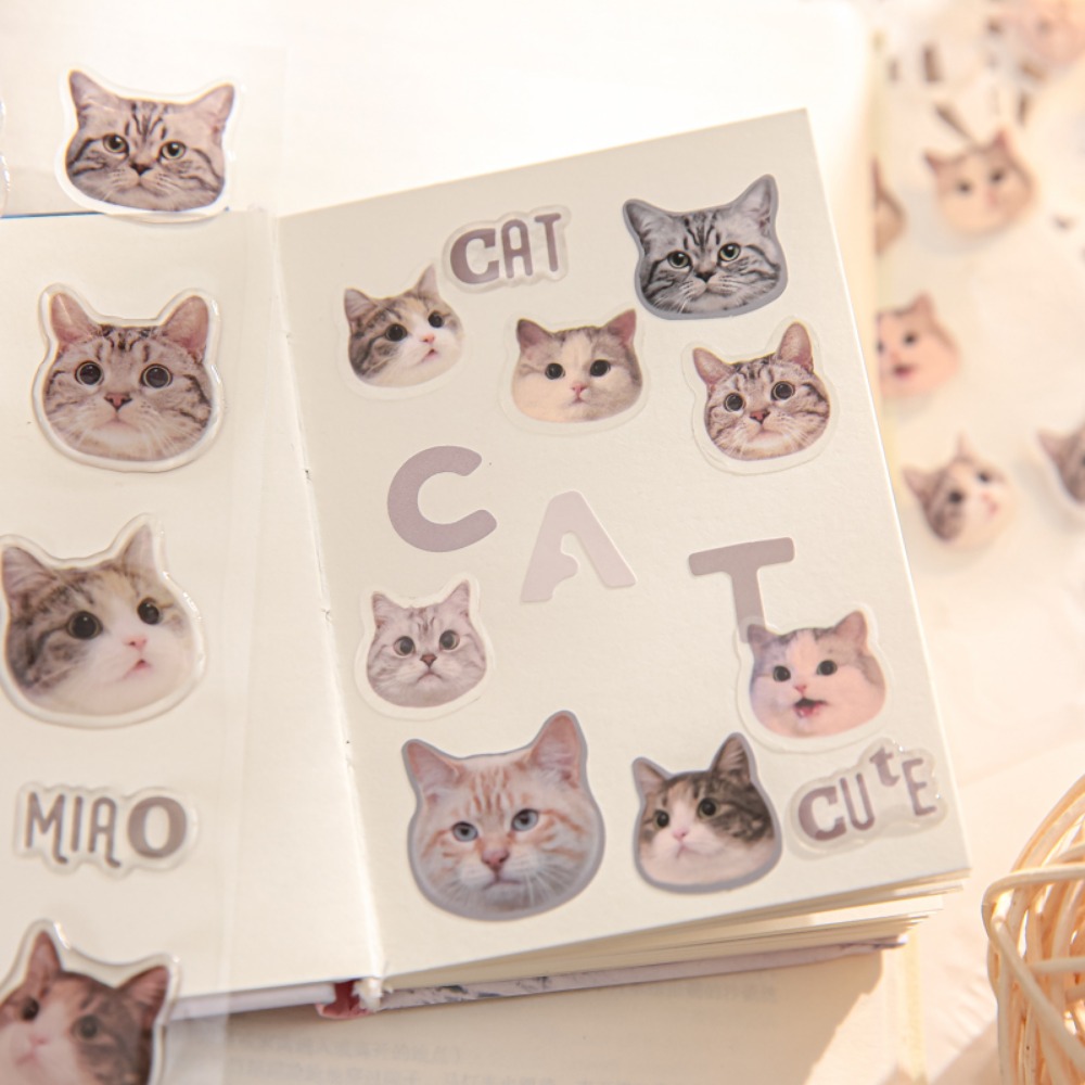 Mr. Paper Cute Cat Head Flat Sticker Cartoon Animal Guka DIY Handbook Decoration Kawaii Stickers Stationery 4 Style