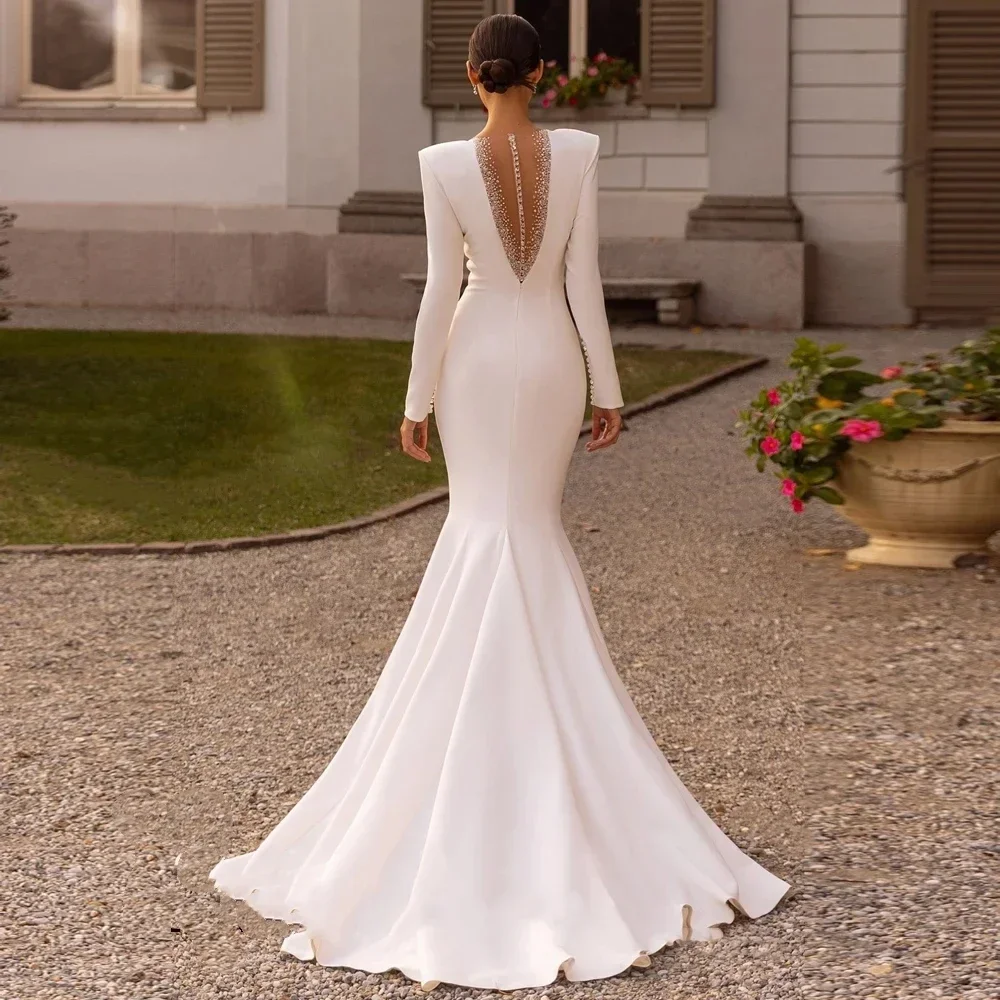 Flavinke Abiti da sposa a sirena in raso personalizzati Abiti da sposa Abiti con scollo a V profondo Lunghezza pavimento Abiti da sposa robe de mariée