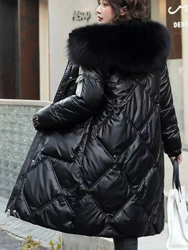 2023 outono inverno com capuz gola de pele longo parkas mujer grosso quente para baixo algodão acolchoado jaqueta feminina casual hoodies casaco feminino