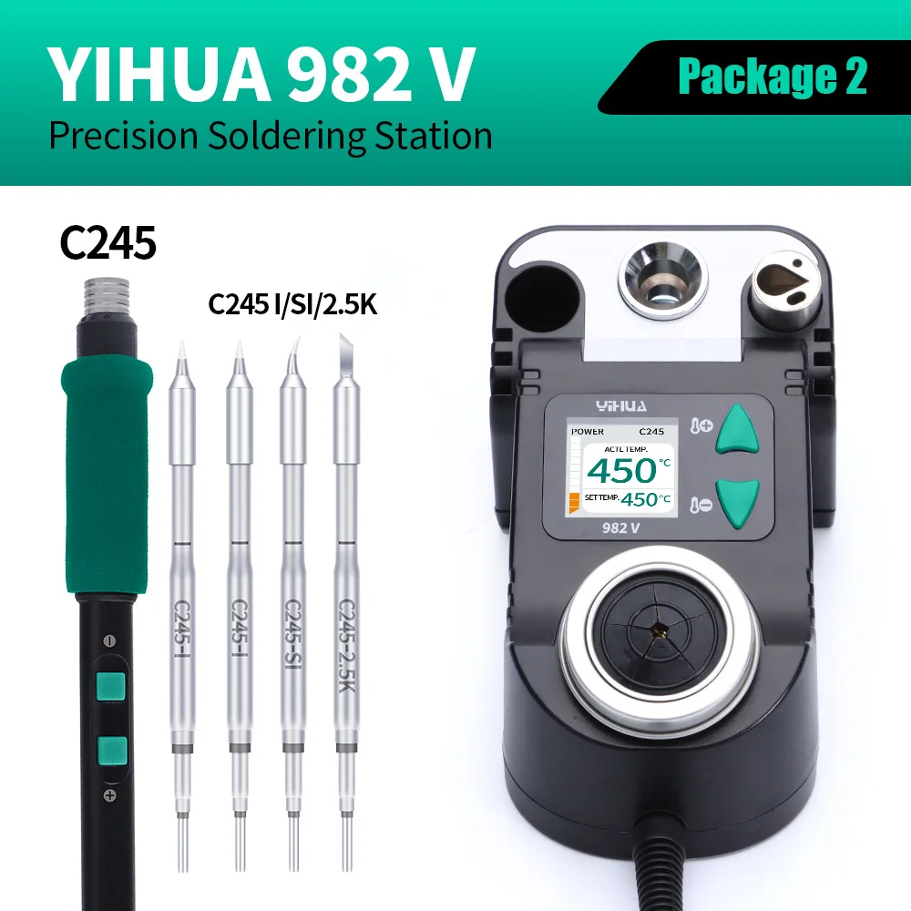 YIHUA 982-V C210 C245 Soldering Iron Kit Rapid Heating Compact Tip Soldering Station Portable Mini Case