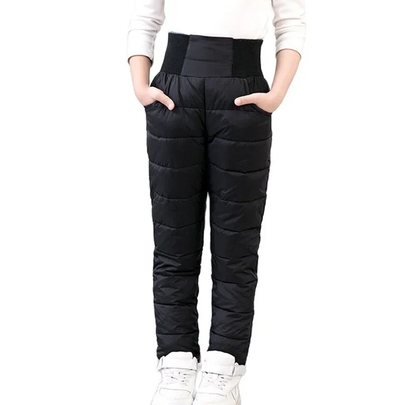 Pantalones informales de invierno para niña y niño, pantalones gruesos y cálidos acolchados de algodón, pantalones de esquí impermeables, pantalones elásticos de cintura alta para bebé y niño de 10 años