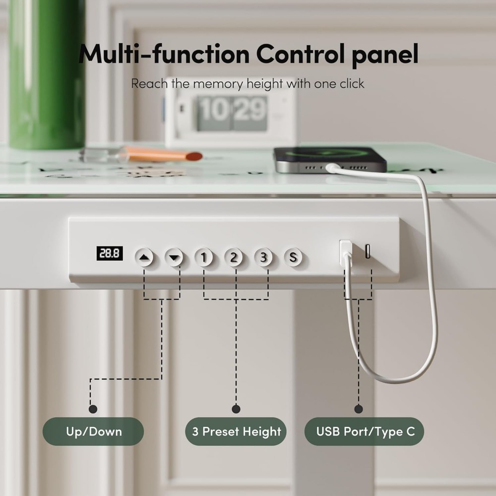48 × 24 Electric Standing Desk with Drawers, Whole-Piece Glass Adjustable Height Desk, One-Piece Quick Install Adjustable