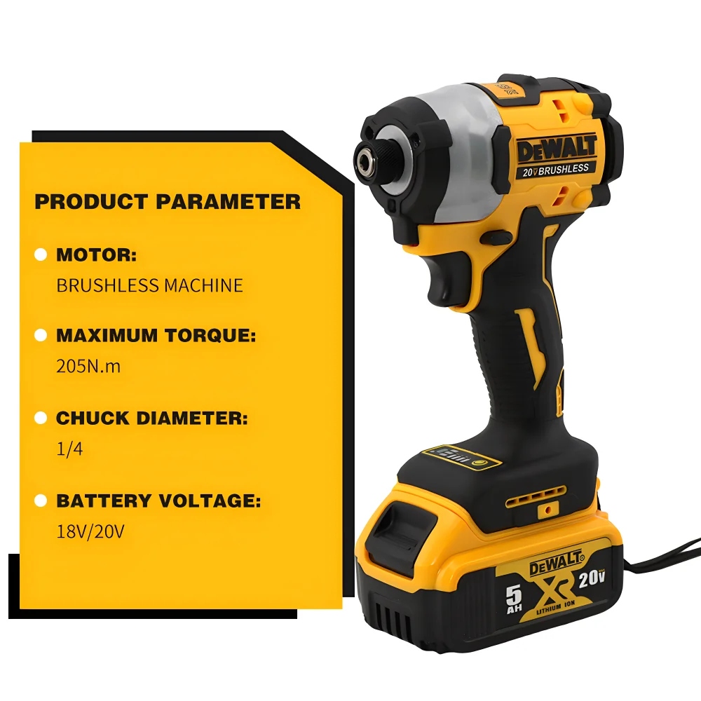 DEWALT DCF850 Slagschroevendraaier 205NM Borstelloze Accuschroevendraaier 20V Batterij Oplaadbare Elektrische Klopboormachine Elektrisch Gereedschap