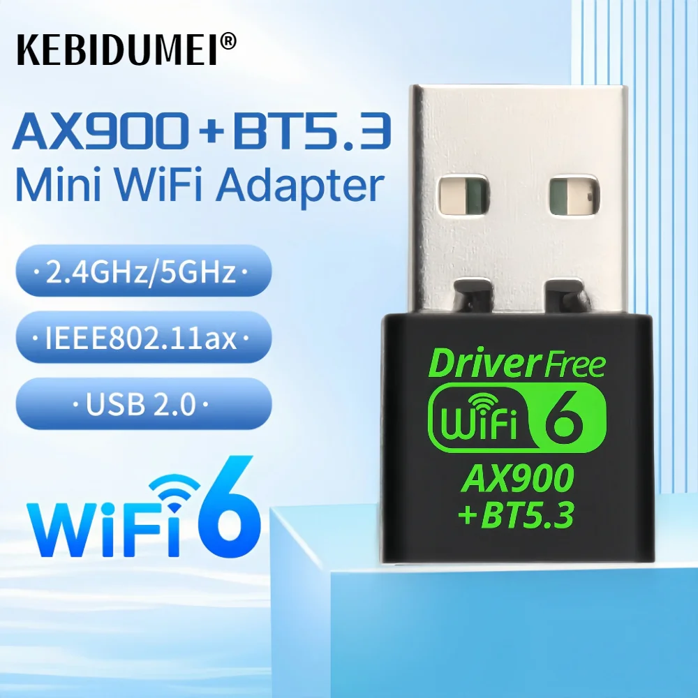 Adaptador USB WiFI 6 de 900Mbps, tarjeta de red inalámbrica Bluetooth 5,3, controlador de doble banda, Dongle USB gratuito Wifi6 para PC Win 10 11