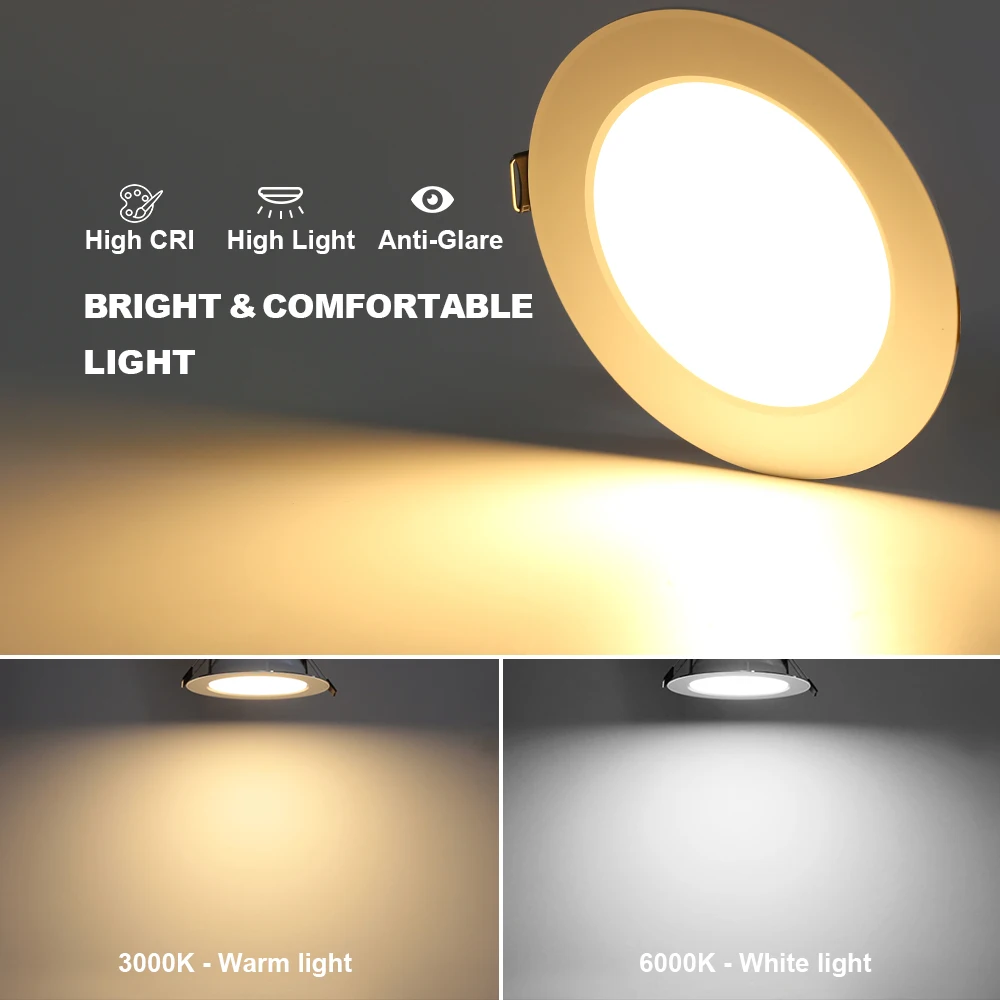 10 szt. Opraw LED wpuszczanych 220V Okrągłe Lampy Sufitowe do Sypialni, Salonu, Oświetlenie Wewnętrzne do Dekoracji Domu, Reflektor LED
