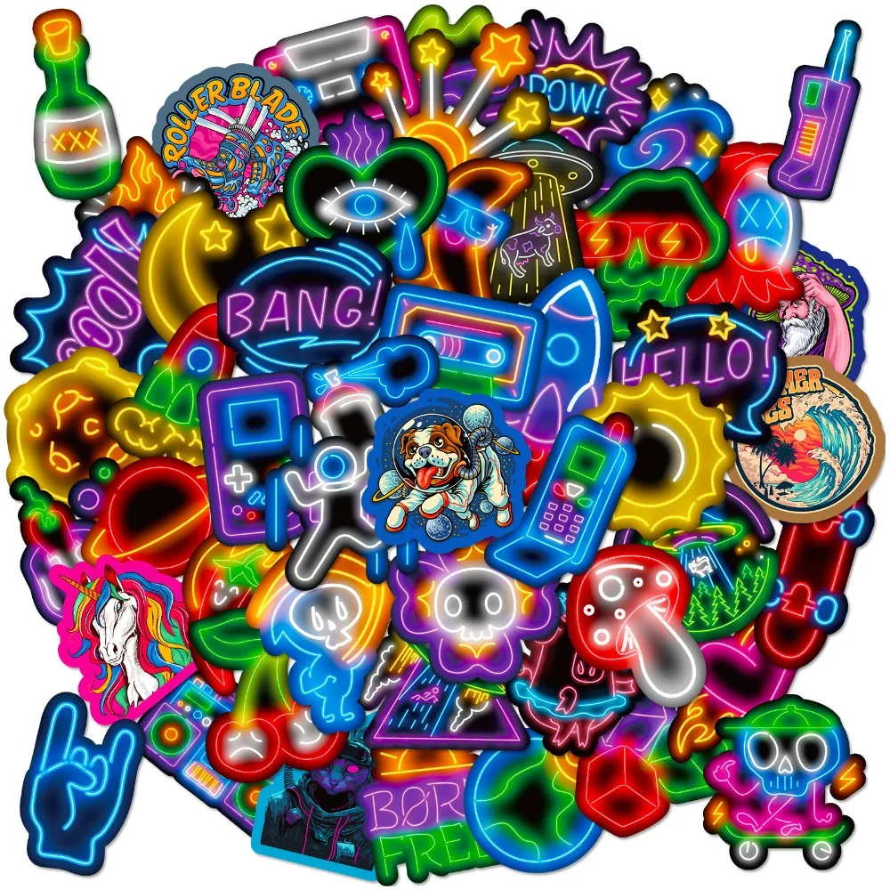50 pezzi Cartoon Rocket Neon Cool adesivi carini estetica per laptop telefono chitarra skateboard adesivo per auto giocattolo classico regalo