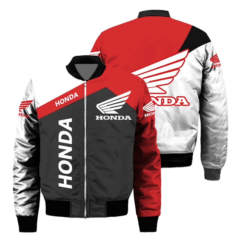 Jaqueta espessada masculina com logotipo Honda, jaqueta à prova de vento para motocicleta, roupa casual Honda Logo Harajuku, jaqueta à prova de frio de inverno