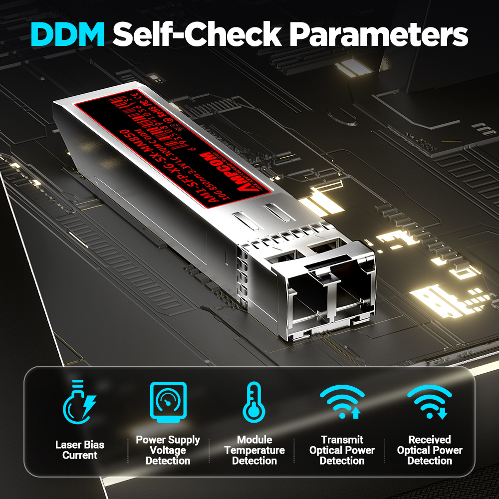 AMPCOM 10G LC SFP+ Transceiver-Modul Duplex Multi Mode, 10Gbase-SR Glasfaser DOM SFP 850 nm 300 Meter MMF für Cisco usw.