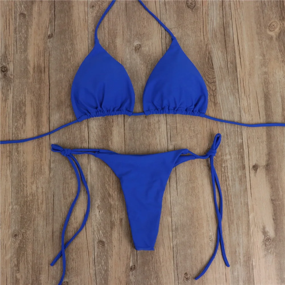 Été Sexy string Bikini ensemble côté licou cravate maillot de bain dames sangle fendue réglable pansement Style maillots de bain femmes Bikini ensemble