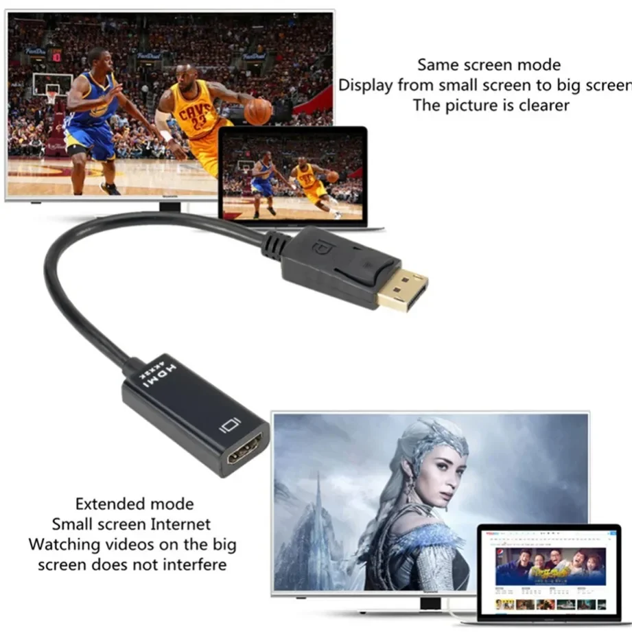 TABLLYUGE อะแดปเตอร์แปลงดิสเพลย์พอร์ตเป็น HDMI รองรับ 4K สายอะแดปเตอร์ดิสเพลย์พอร์ตตัวผู้เป็นตัวเมีย HDMI สำหรับพีซี ทีวี โปรเจคเตอร์