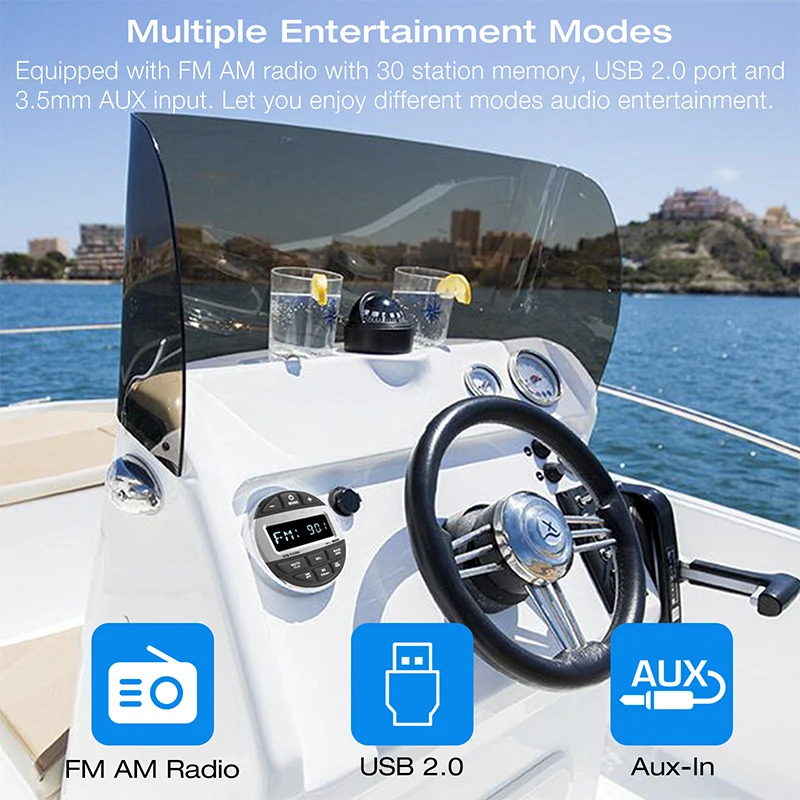 Boot Radio Media Speler Marine Stereo Mp3 Waterdichte Bluetooth Radio Fm Am Ontvanger Geschikt Voor Oogsters Atv Utv Spa Rzr