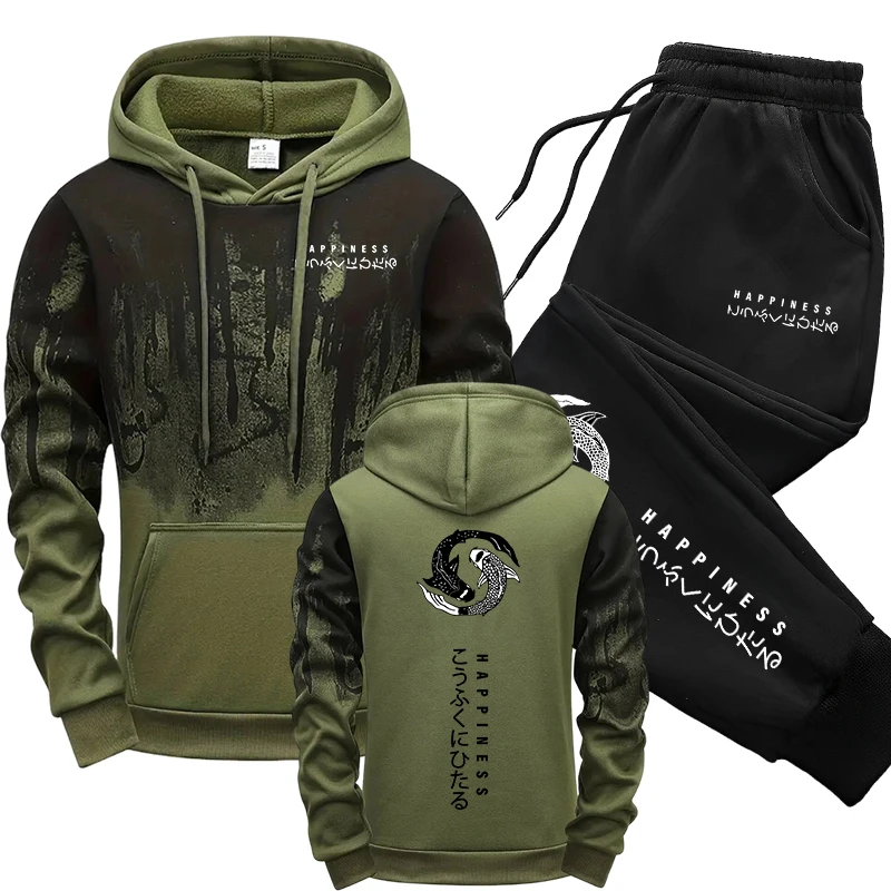 Japanische Mode Herren-Trainingsanzug, Hoodies, Jogginghose, 2-teiliges Set, Herbst und Winter, täglich, lässig, sportlich, Jogginganzug, urbane Trend-Outfits