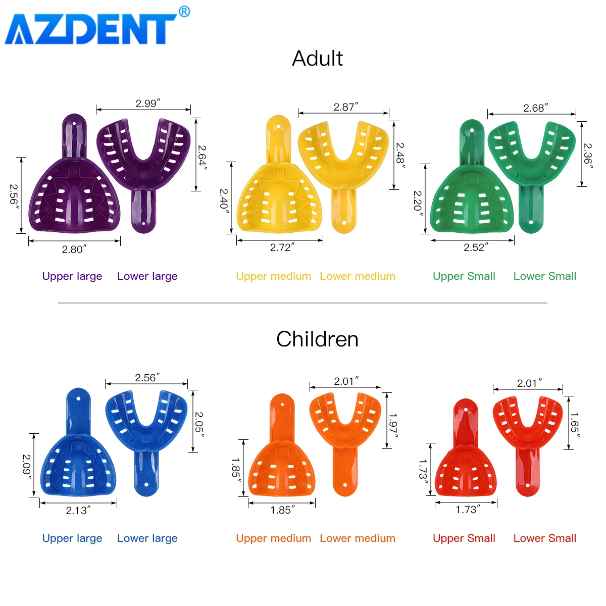 AZDENT 12 Chiếc/Bộ Nha Khoa Ấn Tượng Khay Nhựa Răng Giá Đỡ Khay Đựng Dụng Cụ Autoclavable Dành Cho Trẻ Em, Người Trưởng Thành Nhỏ Giữa Lớn