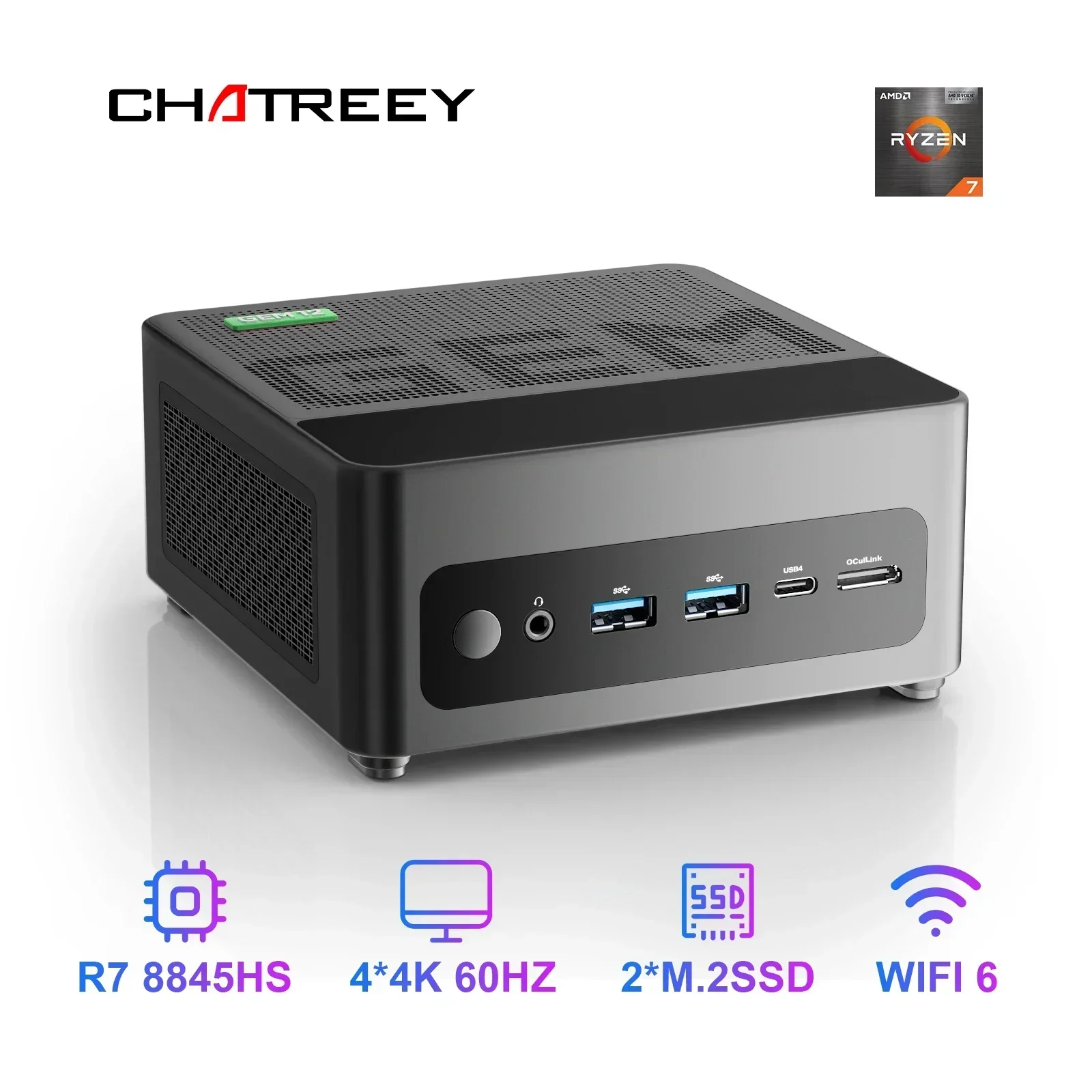 New! Chatreey GEM Mini PC R7 8845HS 7840HS 780M R9 6900HX 680M Gaming Desktop Computer with WiFi 6/Bluetooth 5.2/OCuiLink/HDMI