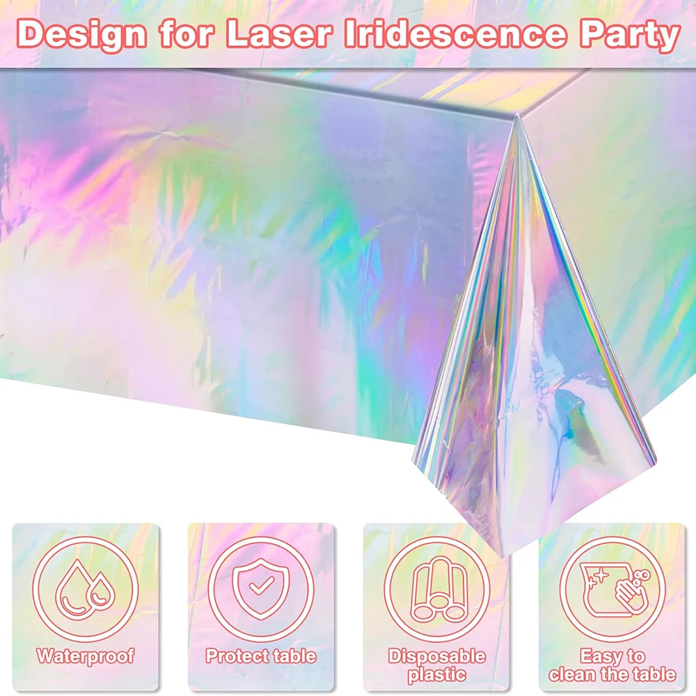 Plastic Tablecloths Disposable Laser Tablecloth Holographic Foil Rectangle Table Covers Birthday Disco Bachelorette 54" x 108"