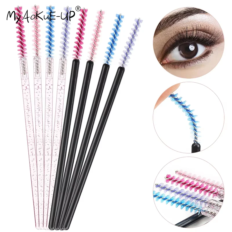 Nuevo 50 Uds. Cepillos de maquillaje para pestañas, cepillo desechable de cristal para cejas, mango de diamante, aplicador de varita para rímel, herramientas de extensión de pestañas