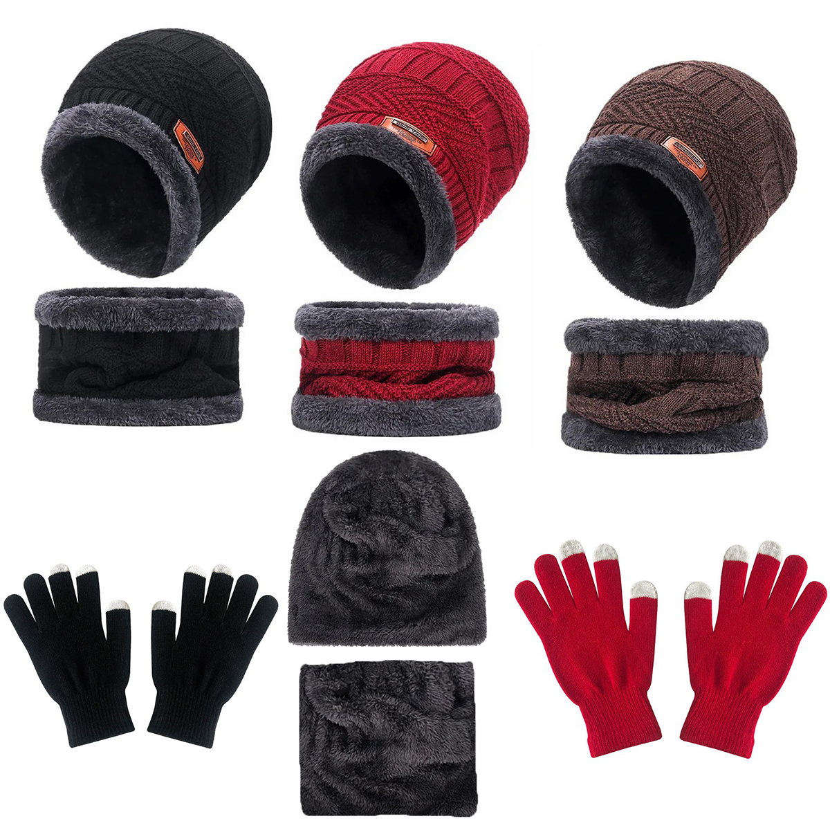 2 stücke + 1 paar Winter Warme Samt Hut Schal Handschuhe Set Winter Hüte Stricken Kappe Männer Und Frauen samt Hut Korallen Fleece Schal Outdoor Rid