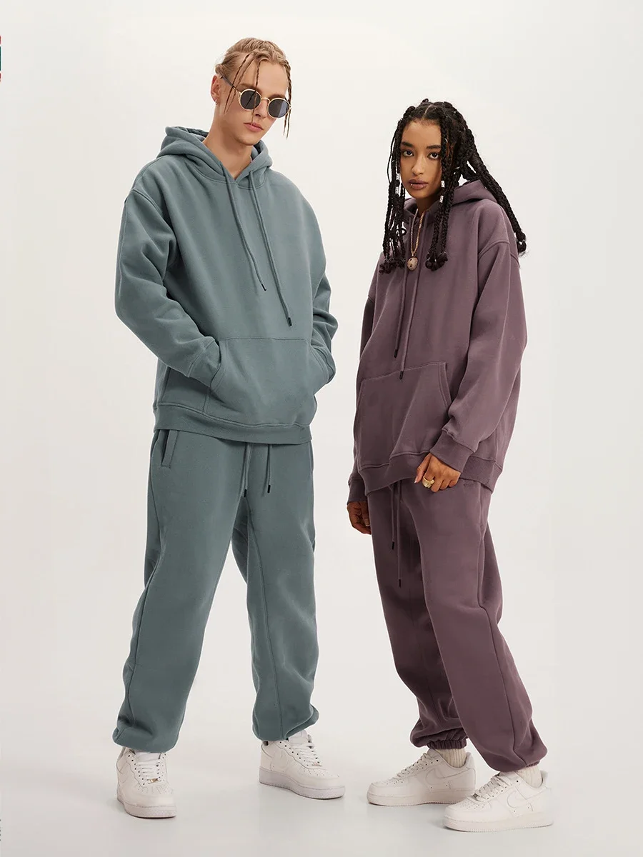 Bornladies-Conjunto de Sudadera con capucha y forro polar para mujer, chaqueta cálida de gran tamaño, jerséis de felpa de Color sólido