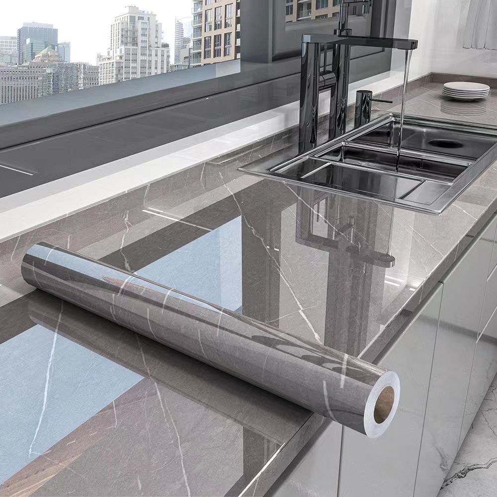 Marmeren keuken oliebestendige filmkachel waterdicht vochtbestendig zelfklevend behang aanrecht kast renovatie tegelsticker