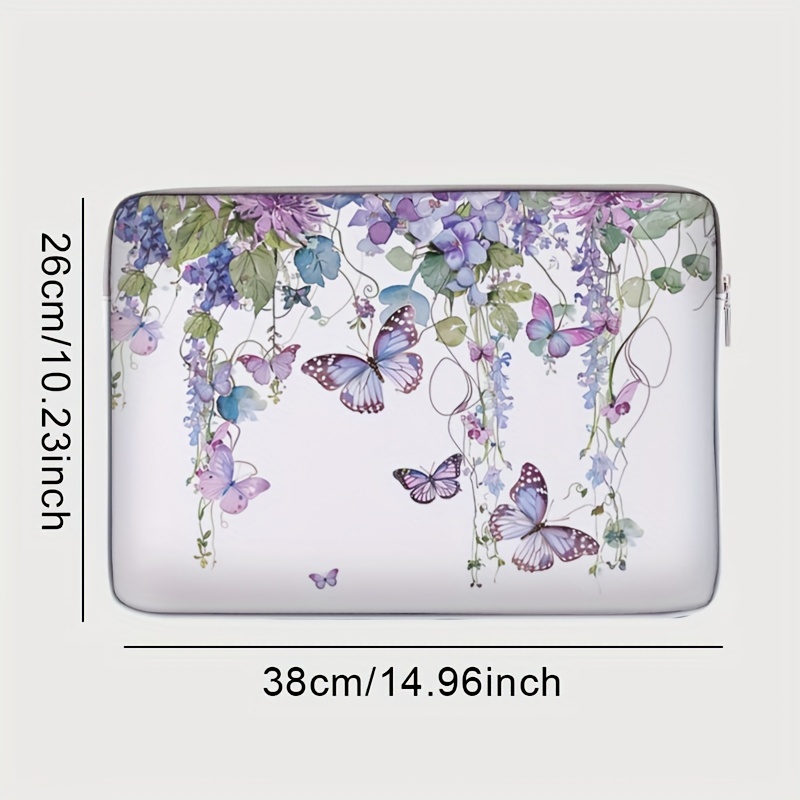 Set monopezzo, due stili, borsa per laptop e valigetta con motivo a farfalla viola, adatto per laptop da 14 pollici