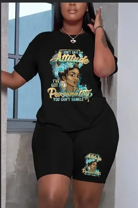 女性用半袖グラフィックプリントTシャツ,カジュアルウェア,ツーピースセット,夏服,ストリートウェア