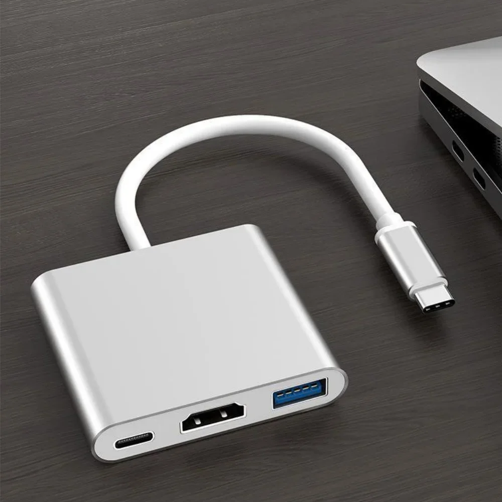 Hub USB-C 3 w 1 z HDMI 4K, adapter typu C, stacja dokująca, konwerter do laptopa/telefonu, urządzenie do łączenia