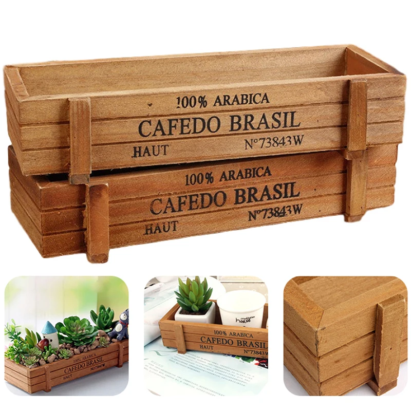 Maceta Retro para plantas de jardín, caja de almacenamiento de madera Vintage para artículos diversos, papelería, caja para bolígrafos, macetas de flores suculentas, decoración del hogar para balcón