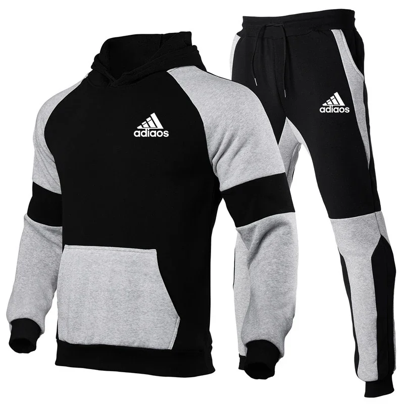 Otoño e Invierno moda ocio marca hombres nuevo conjunto chándal trajes de chándal masculino Sudadera con capucha de manga larga conjunto de 2 piezas