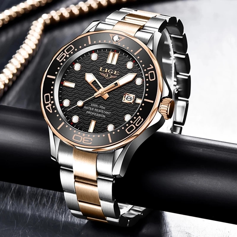 LIGE Top Marke Luxus Mode Taucher Uhr Männer 3ATM Wasserdicht Datum Uhr Sport Uhren Herren Quarz Armbanduhr Relogio Masculino
