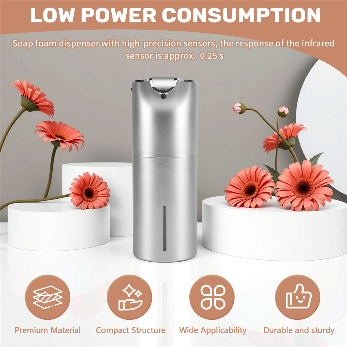 ABFA Seifenspender, automatisch, berührungslos, über USB wiederaufladbar, elektrischer Schaumseifenspender, verstellbar, wasserdicht, 450 ml, Silber